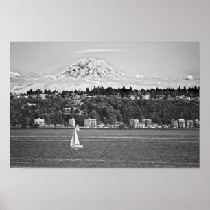 Mount Rainier vanuit Puget Sound, Seattle Washingt Poster