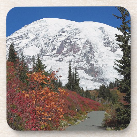 Mount Rainier Wandelpad Herfst Kleur Bier Onderzetter (Voorkant)