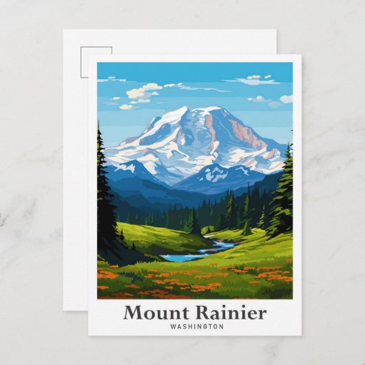 Mount Rainier Washington Travel Illustratie Briefkaart (Voorkant / Achterkant)
