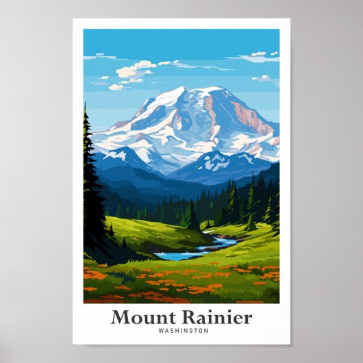 Mount Rainier Washington Travel Illustratie Poster (Voorkant)