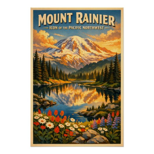 Mount Rainier, Washington, USA, in a classic retro Perfect Poster (Voorkant)