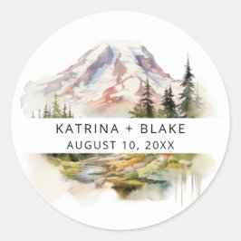 Mount Rainier Washington Waterverf bruiloft Ronde Sticker