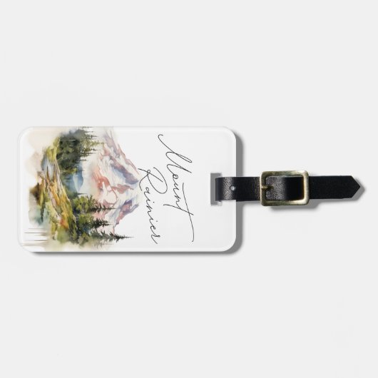 Mount Rainier Washington Waterverf landschap Bagagelabel (Voorkant horizontaal)