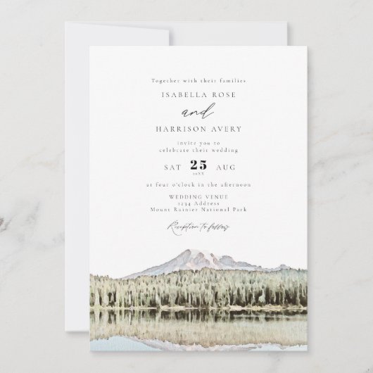 MOUNT RAINIER Waterverf Mountain Wedding Kaart (Voorkant)