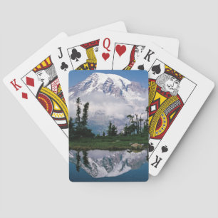 Mount Rainier weerspiegeld in een bergmeertje Pokerkaarten