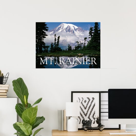 Mount Rainier | Weerspiegeling in een bergvijver Poster (Thuiskantoor)