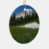 Mount Rainier, Wilde Bloemen en Sneeuw Keramisch Ornament (Rechts)