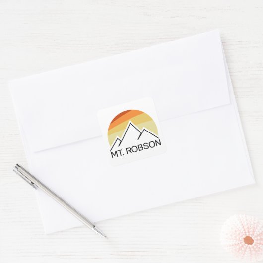 Mount Robson Retro Vierkante Sticker (Envelop)