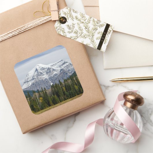Mount Robson Summit – Canadese Rockies Vierkante Sticker (Geschenken)