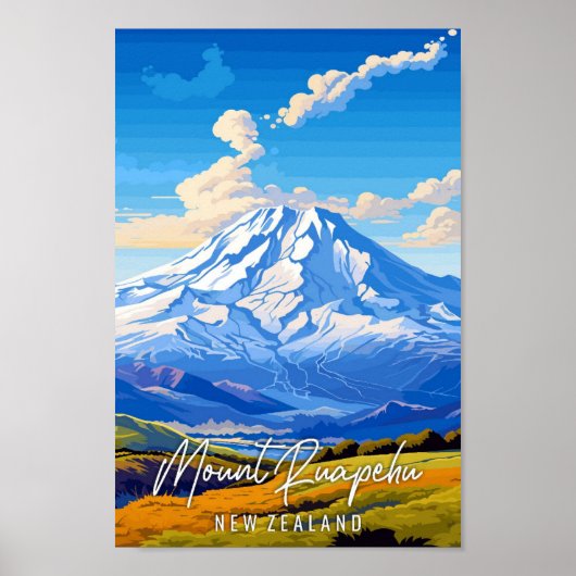 Mount Ruapehu Nieuw-Zeeland vintage reizen Poster (Voorkant)