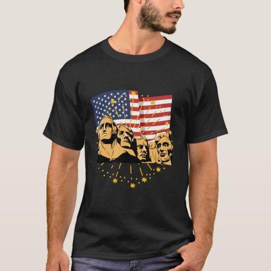 Mount Rushmore Amerikaans Presidenten Vlag Vuurwer T-shirt (Voorkant)