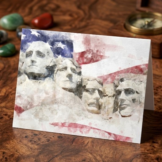 Mount Rushmore Aquarel met Amerikaanse Vlag Bedankkaart