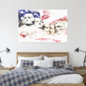 Mount Rushmore Aquarel met Amerikaanse Vlag Canvas Afdruk (Insitu (Slaapkamer))