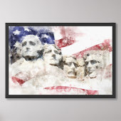 Mount Rushmore Aquarel met Amerikaanse Vlag Foto Afdruk