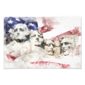 Mount Rushmore Aquarel met Amerikaanse Vlag Foto Afdruk (Voorkant)