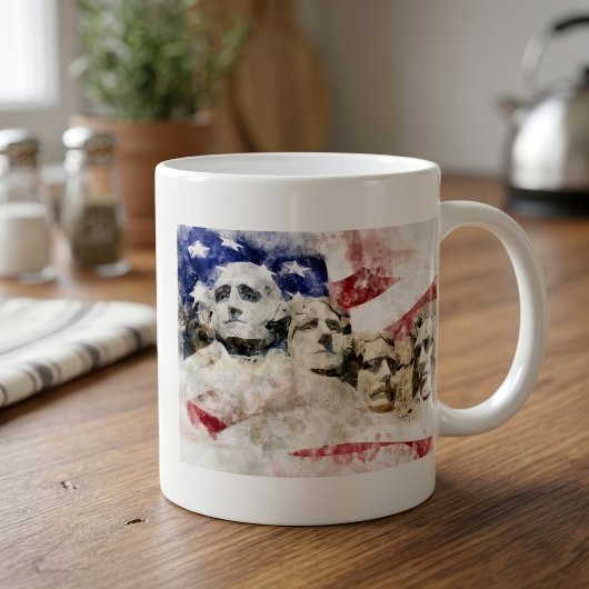 Mount Rushmore Aquarel met Amerikaanse Vlag Koffiemok