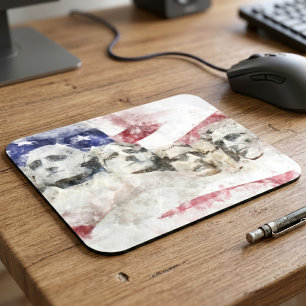 Mount Rushmore Aquarel met Amerikaanse Vlag Muismat