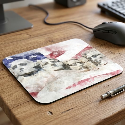 Mount Rushmore Aquarel met Amerikaanse Vlag Muismat