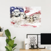 Mount Rushmore Aquarel met Amerikaanse Vlag Poster (Thuiskantoor)