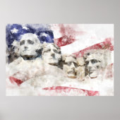 Mount Rushmore Aquarel met Amerikaanse Vlag Poster (Voorkant)