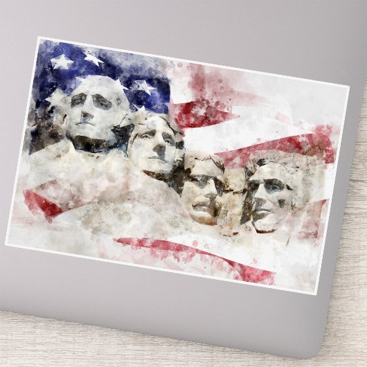 Mount Rushmore Aquarel met Amerikaanse Vlag Sticker