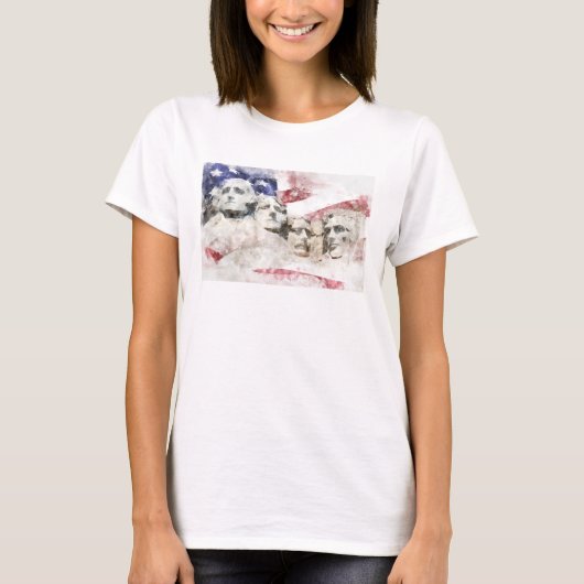 Mount Rushmore met Amerikaanse vlag zwaaien T-shirt (Voorkant)