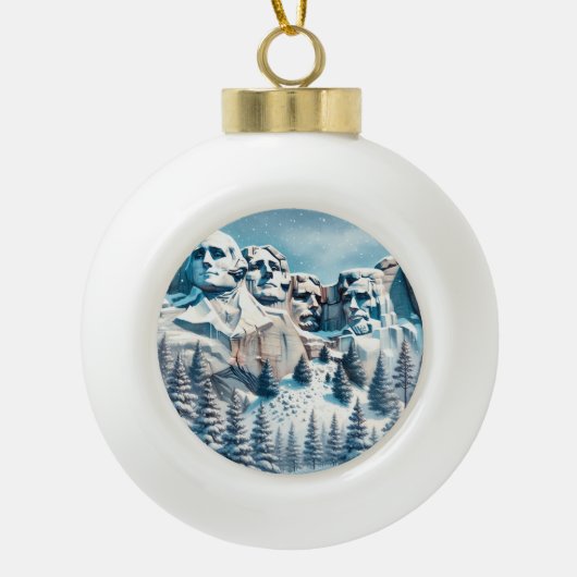 Mount Rushmore Nationaal Park Sneeuwfeest Keramische Bal Ornament (Voorkant)