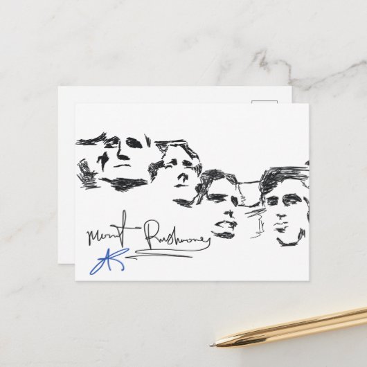 Mount Rushmore National Memorial Line Drawing Briefkaart (Voorkant / Achterkant in situ)