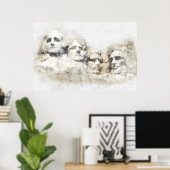 Mount Rushmore Presidentieel Aquarel Kunst Poster (Thuiskantoor)