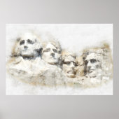 Mount Rushmore Presidentieel Aquarel Kunst Poster (Voorkant)