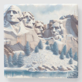 Mount Rushmore Sneeuwkerst Stenen Onderzetter