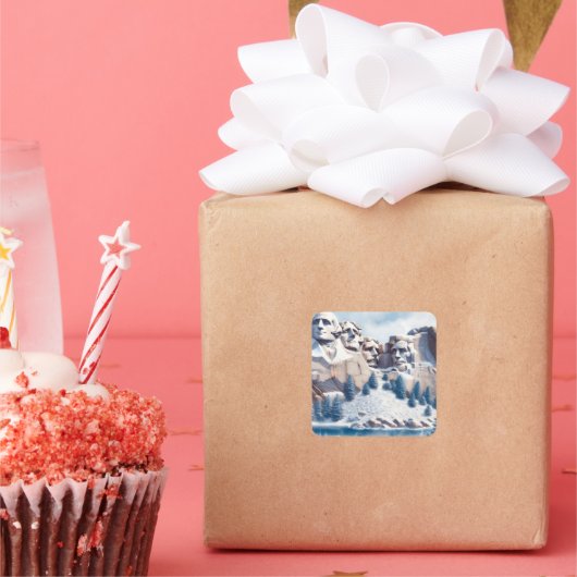 Mount Rushmore Sneeuwkerst Vierkante Sticker (Feest)