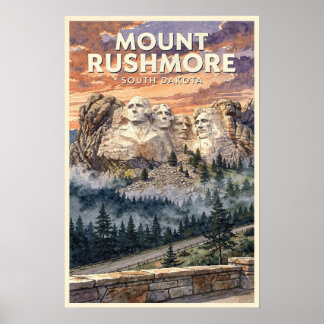 Mount Rushmore South Dakota Reisposter uit het ver Poster