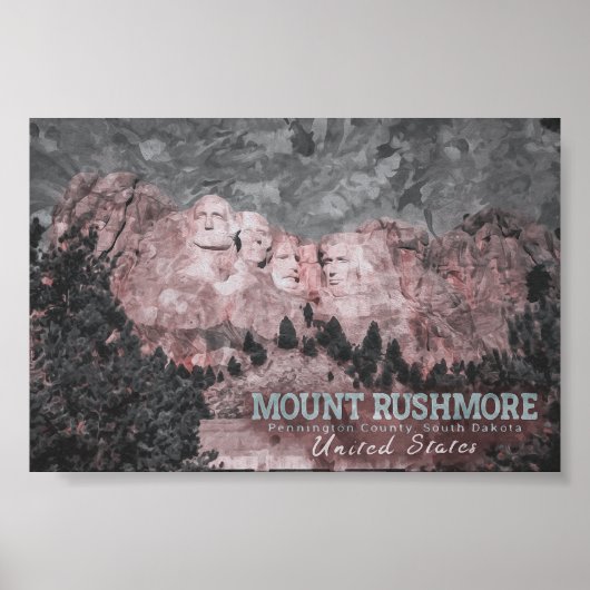 MOUNT RUSHMORE WATERVERF - ZUID-DAKOTA US POSTER (Voorkant)