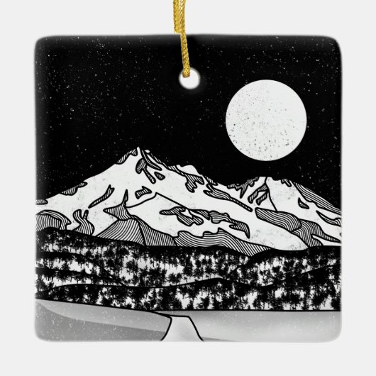 Mount Shasta Zwart-wit Keramisch Ornament (Voorkant)