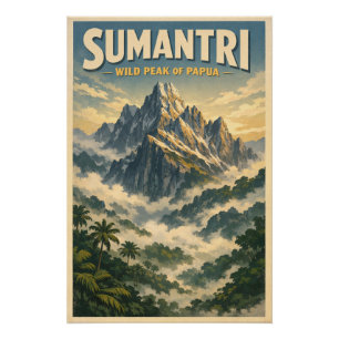 Mount Sumantri, Indonesië, in een klassieke retro  Perfect Poster