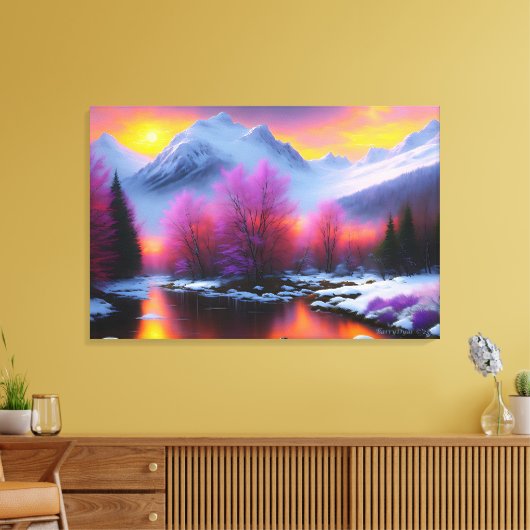 "Mount Sunset" van BarryDyar ©, schilderachtig lan Canvas Afdruk (Insitu (Woonkamer))