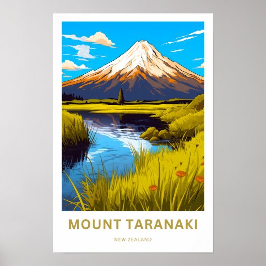 Mount Taranaki Nieuw-Zeeland Reisprint Poster (Voorkant)