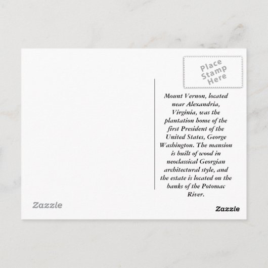 Mount Vernon Briefkaart (Achterkant)