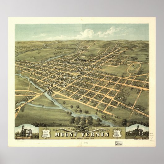 Mount Vernon Ohio 1870 Antiek Panoramic Map Poster (Voorkant)