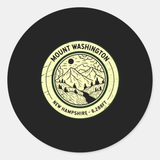 Mount Washington New Hampshire Hiking Skiing Retro Ronde Sticker (Voorkant)