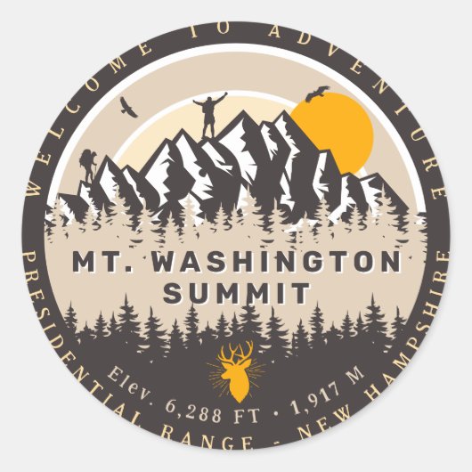 Mount Washington New Hampshire Summit Hike Camping Ronde Sticker (Voorkant)