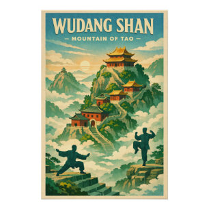 Mount Wudang China, in klassieke retro-stijl Perfect Poster
