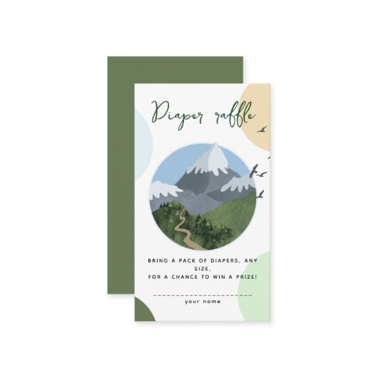 Mountain Adventure Baby Shower Diaper Raffle Informatiekaartje (Voorkant / Achterkant in situ)