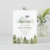 Mountain adventure camper 1e verjaardag uitnodigin kaart (Staand voorkant)