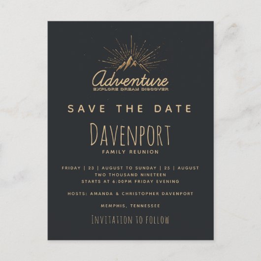 Mountain Adventure Family Reunion Save the Date Briefkaart (Voorkant)