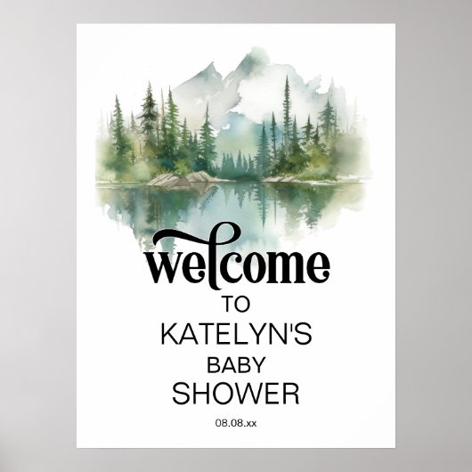 Mountain Adventure Forest Greenery Baby shower Poster (Voorkant)