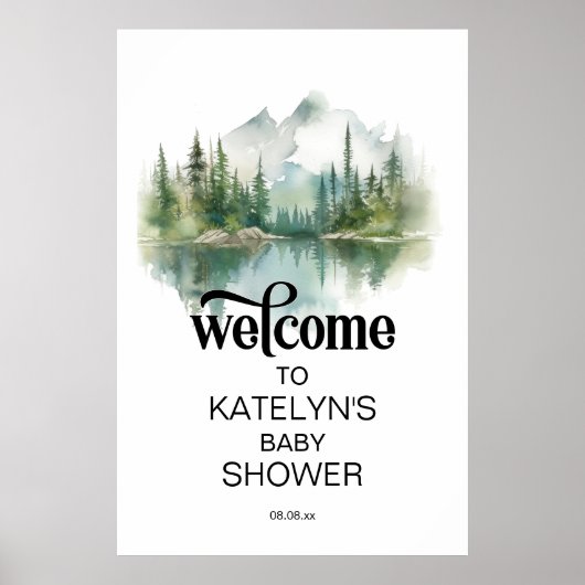 Mountain Adventure Forest Greenery Baby shower Poster (Voorkant)
