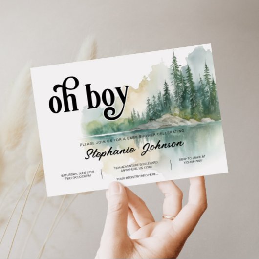 Mountain Adventure Forest Greenery Boy Baby shower Kaart