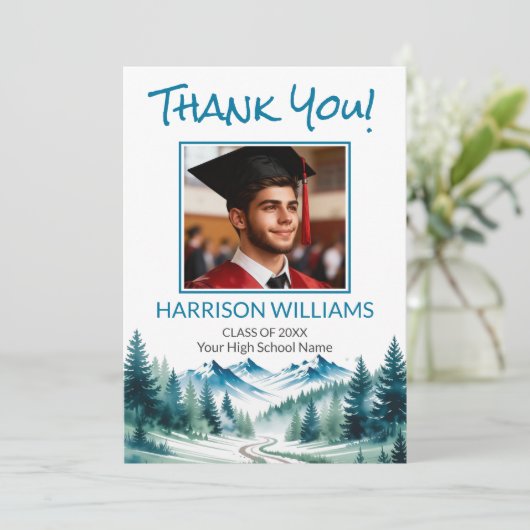 Mountain Adventure Graduation  Bedankkaart (Staand voorkant)